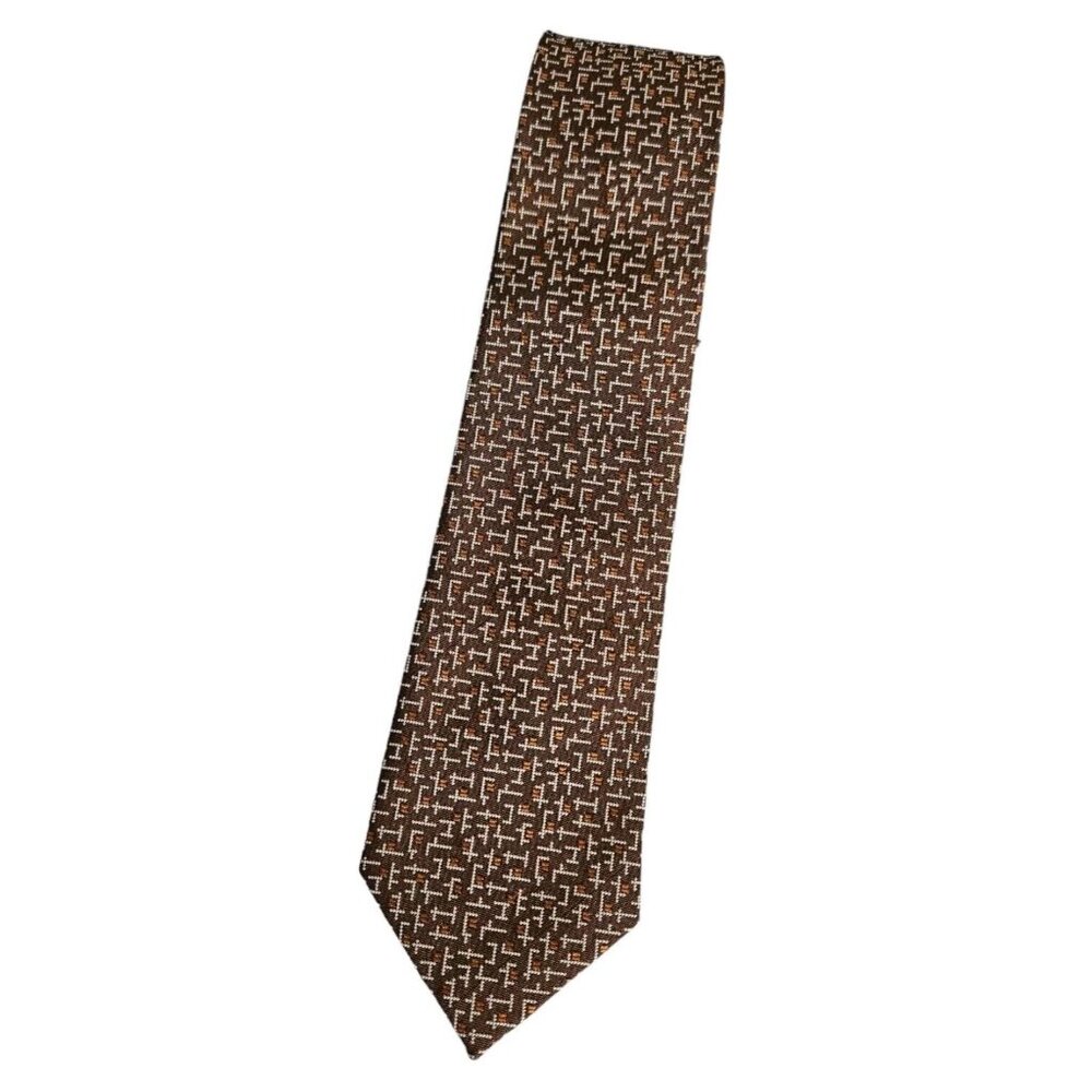 NWT THEORY Men's 100% Silk Necktie LUXURY Tie Brown Geometric W:2.7"